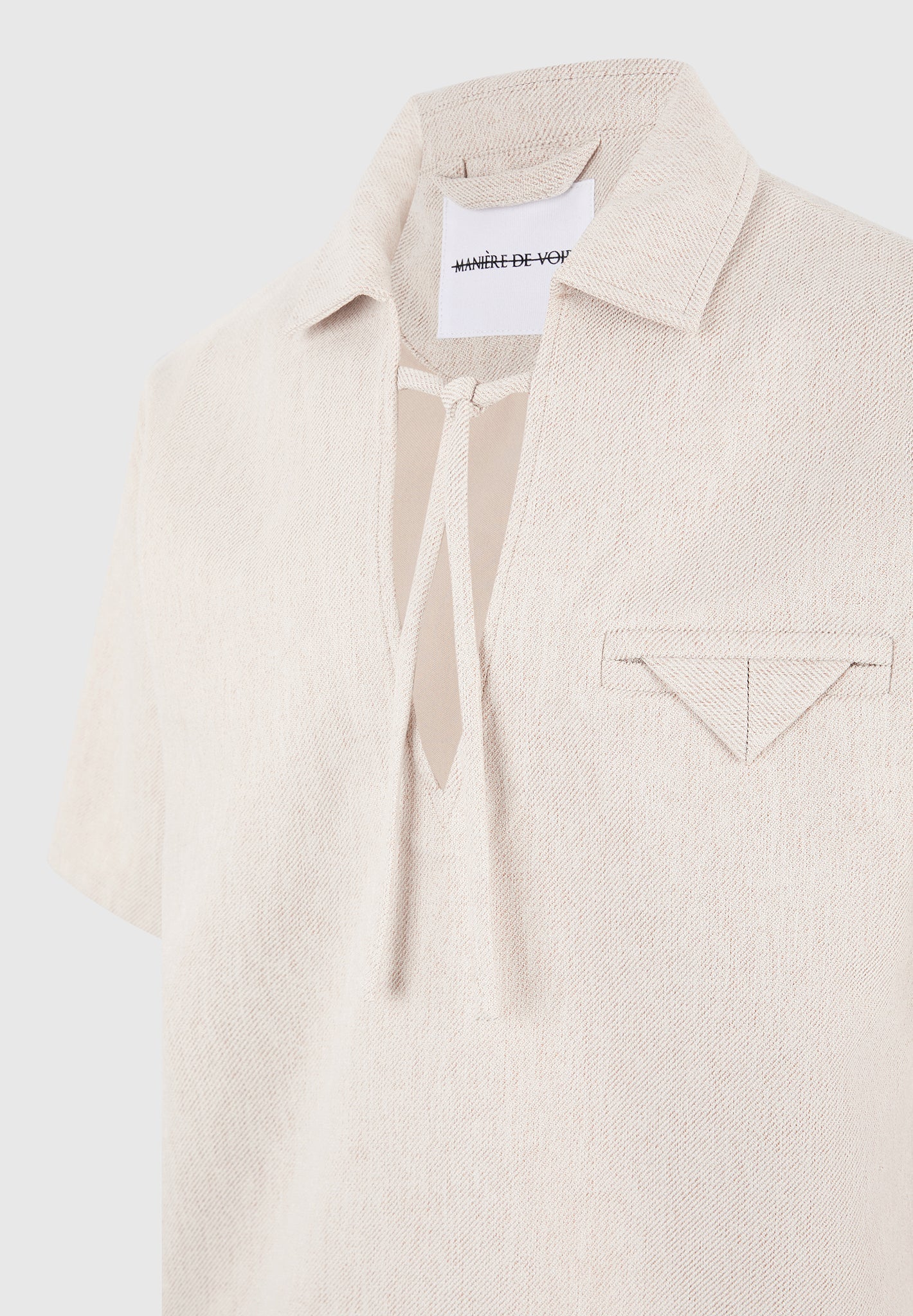 Norbert - Open Collar Textured Drawstring Shirt - Cream