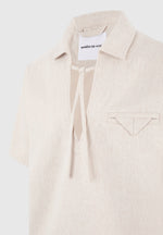 Norbert - Open Collar Textured Drawstring Shirt - Cream