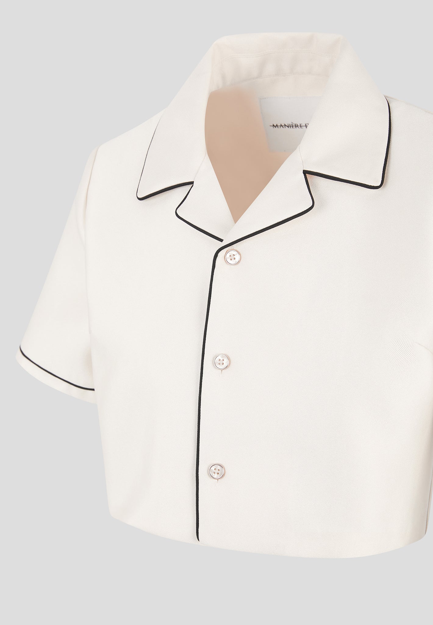 Maude - Satin Cropped Shirt with Piping - Off White