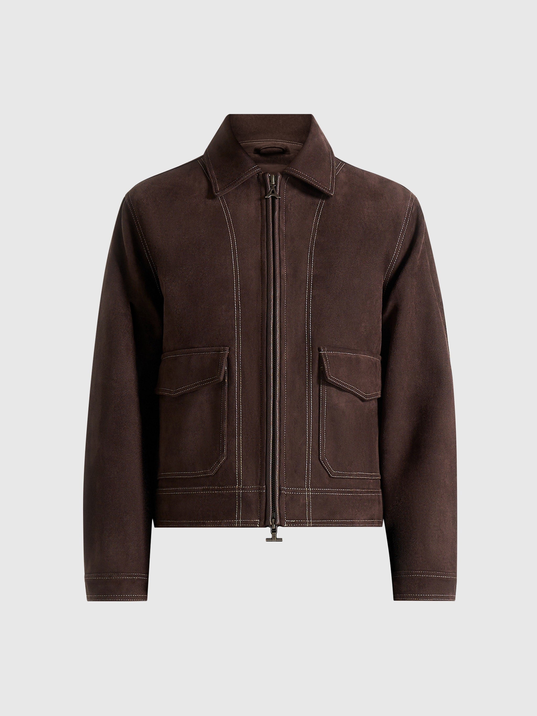 Vince - Suede Contrast Stitch Jacket - Brown