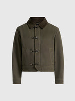 Nino - Clasp Detail Contrast Stitch Gabardine Jacket - Olive