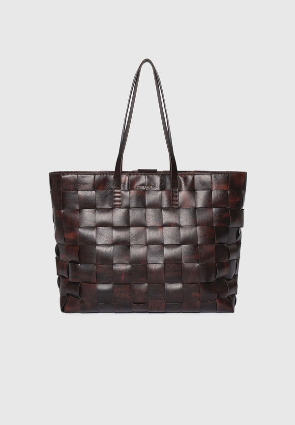 Sam - Vintage Leather Woven Tote Bag - Brown