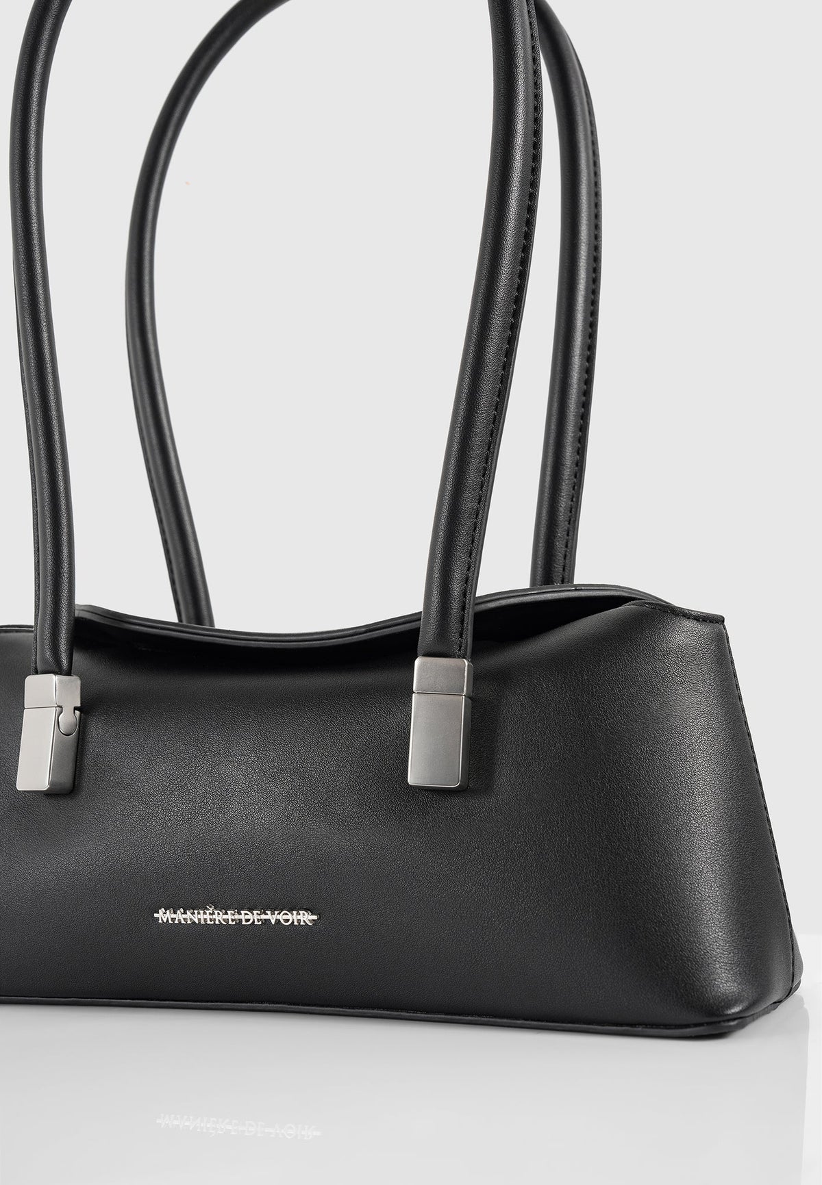 Annelise - Leather Baguette Bag - Black