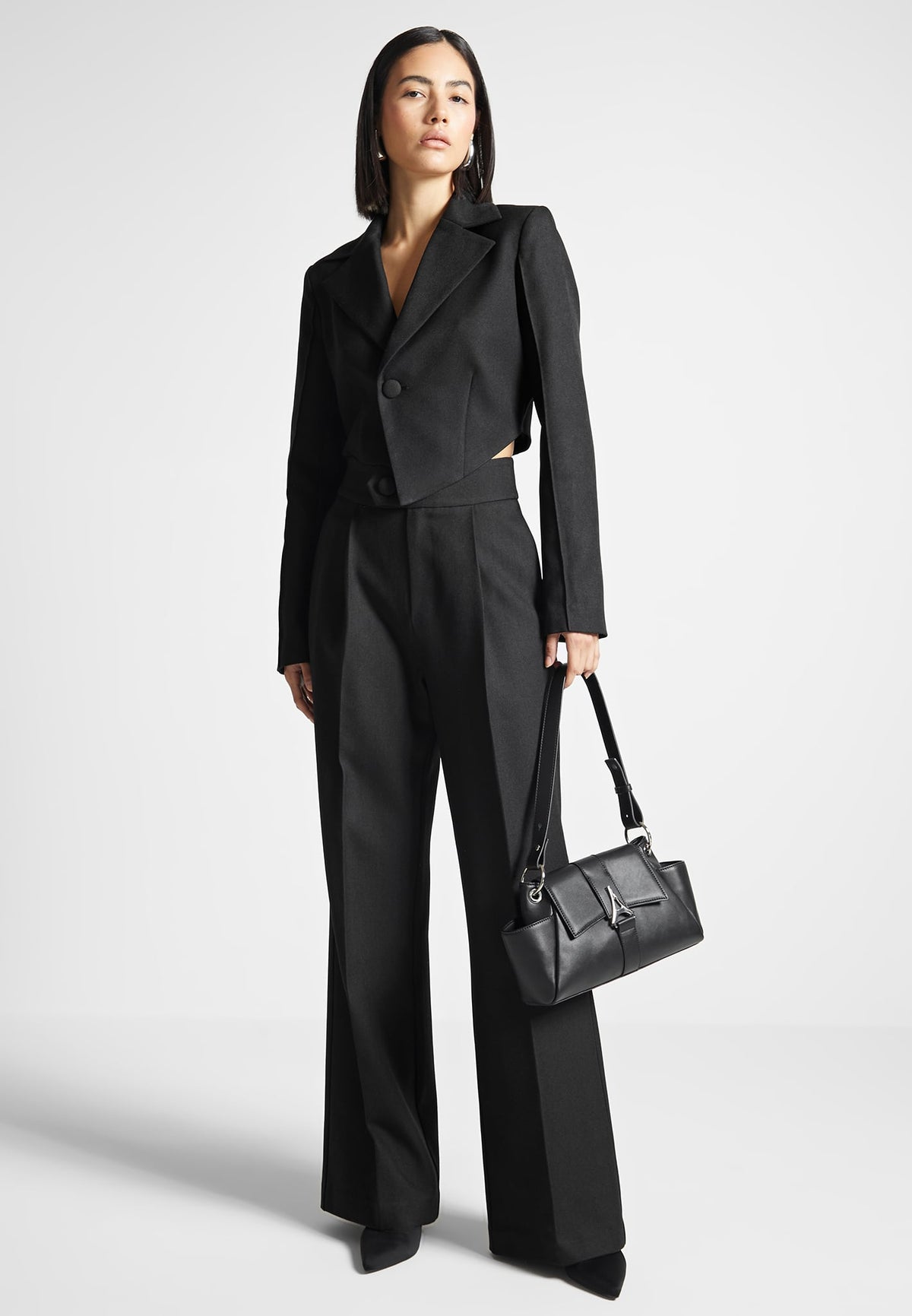 Dina - Asymmetric Tailored Cropped Blazer - Black