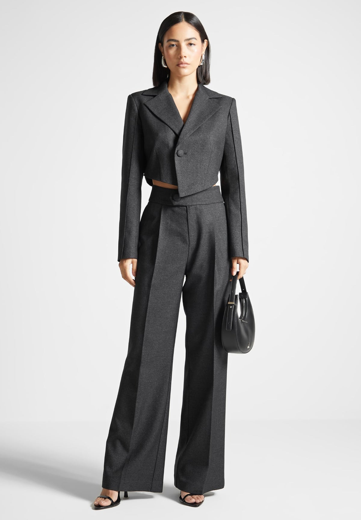 Dina - Asymmetric Tailored Cropped Blazer - Dark Grey