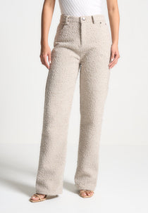 Sara - Boucle Straight Leg Jeans - Beige
