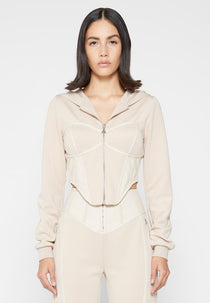 Corset Hoodie with Leather - Beige