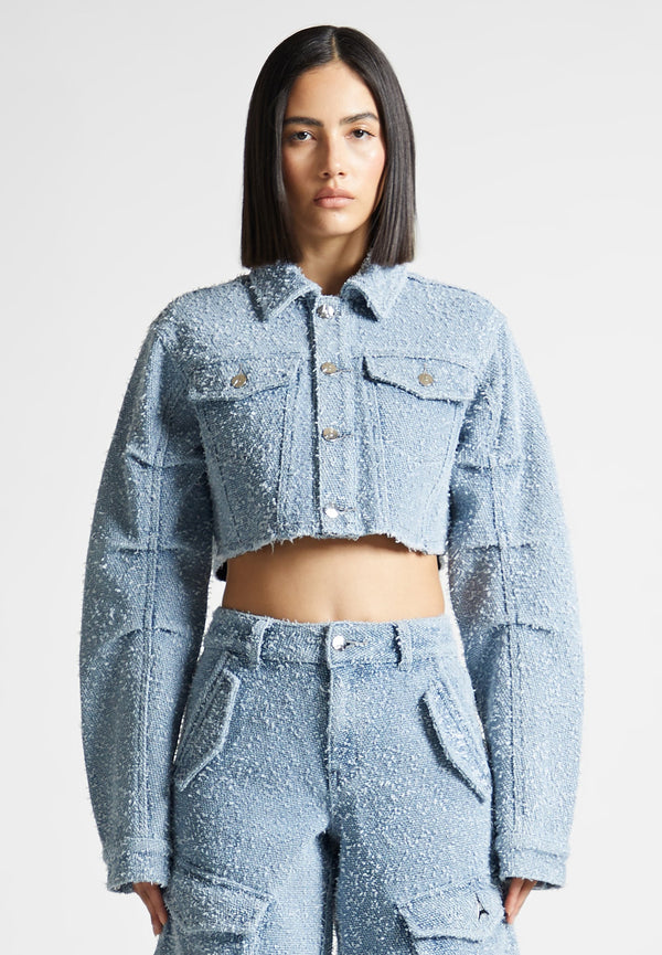 Catherine - Cropped Boucle Denim Jacket - Mid Blue