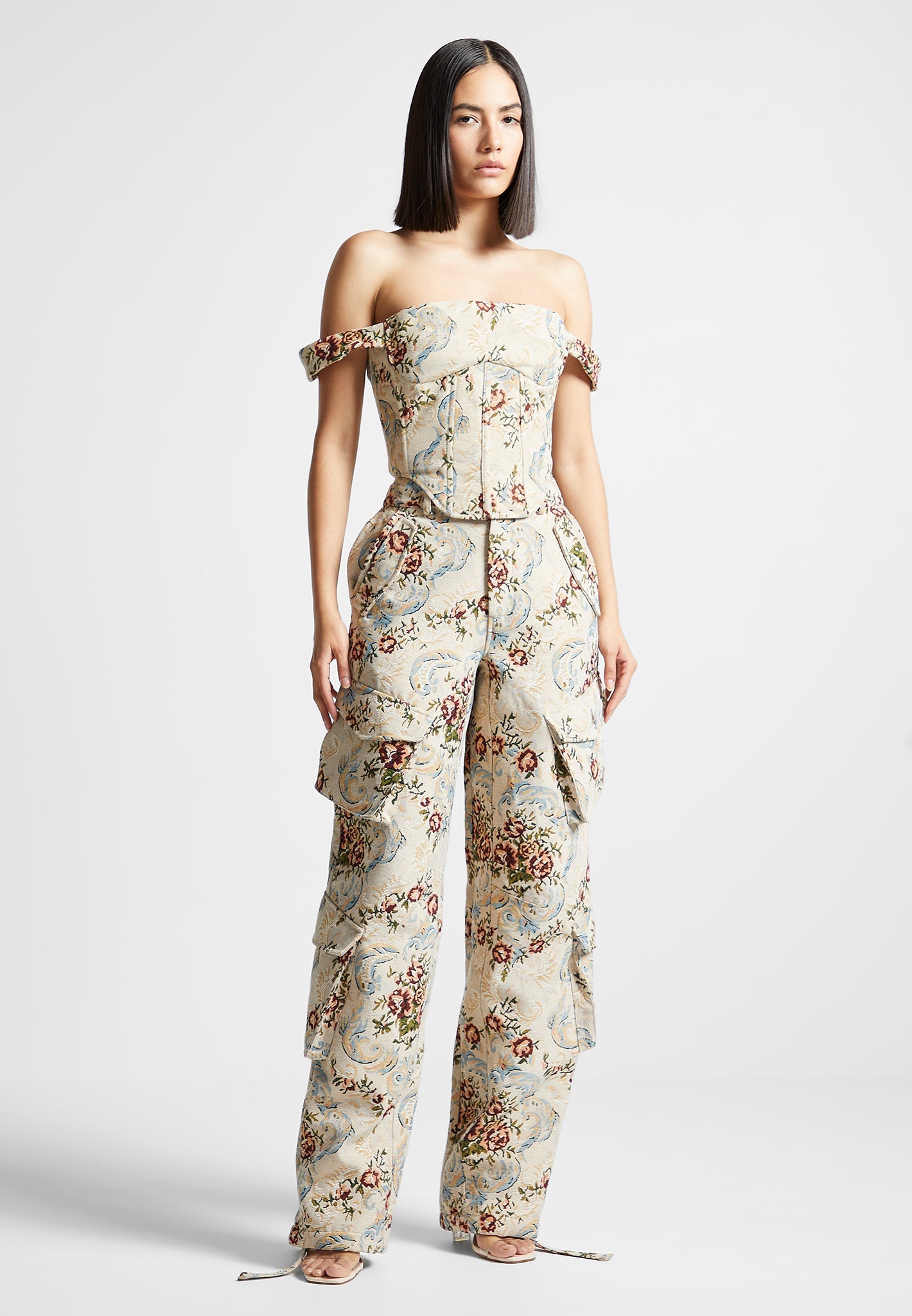 floral-jacquard-bardot-corset-top-beige 
