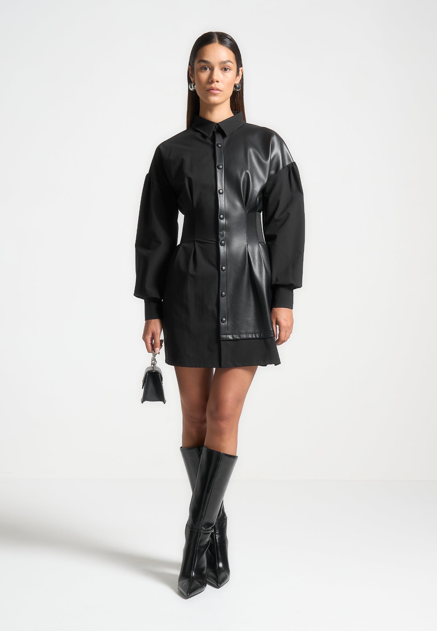 half-vegan-leather-shirt-dress-black-1 