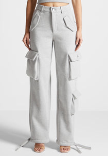 High Waisted Jersey Cargo Pants - Grey