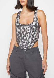 Lace with Leather Corset Top - Grey