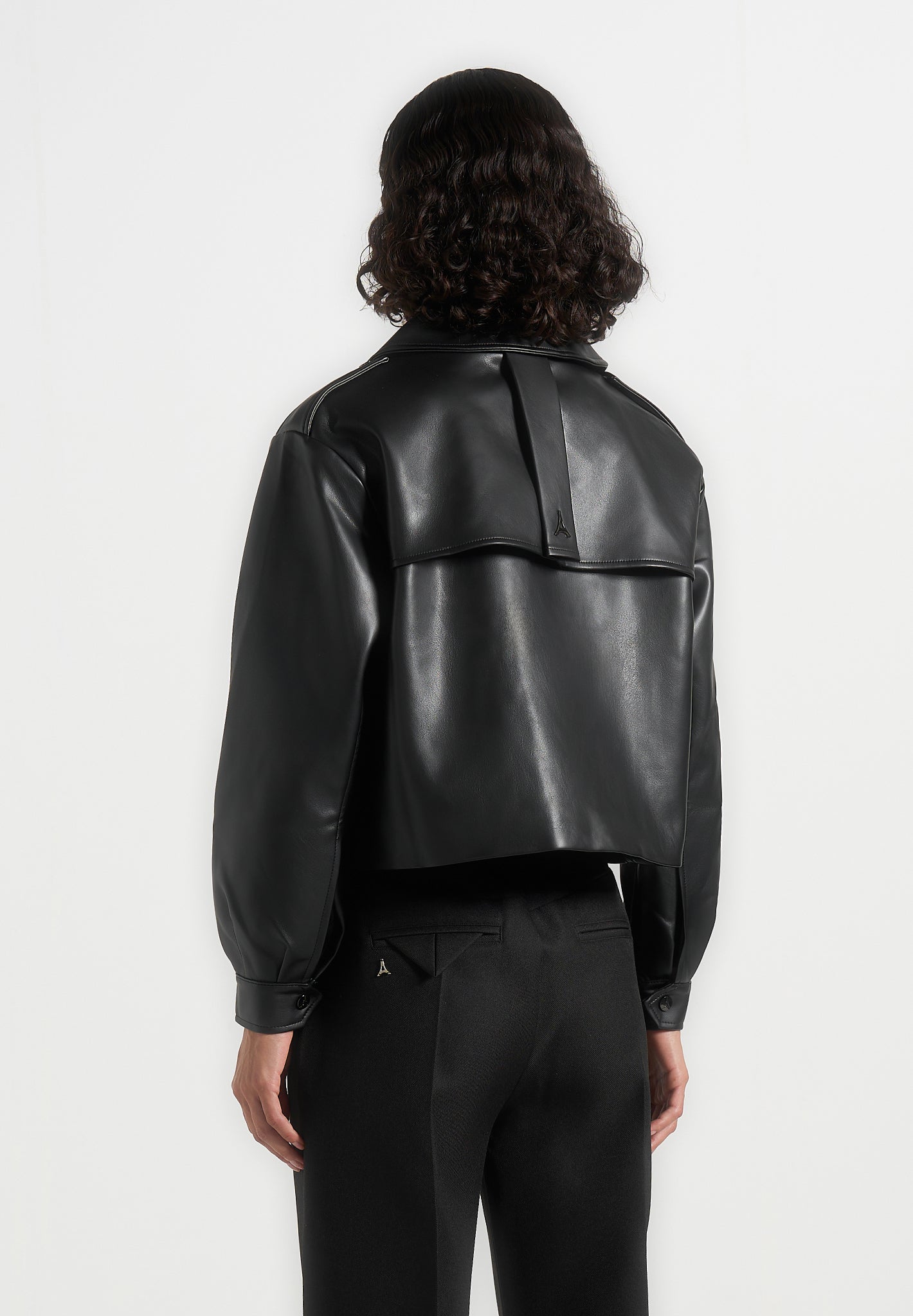 Double Breasted Leather Biker Jacket - Black