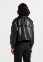 Double Breasted Leather Biker Jacket - Black
