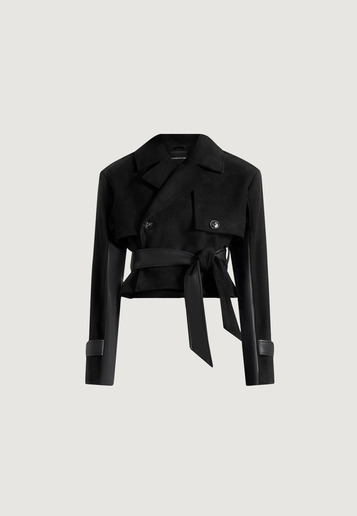 Lelia - Cropped Suede Trench Coat With Belt - Black