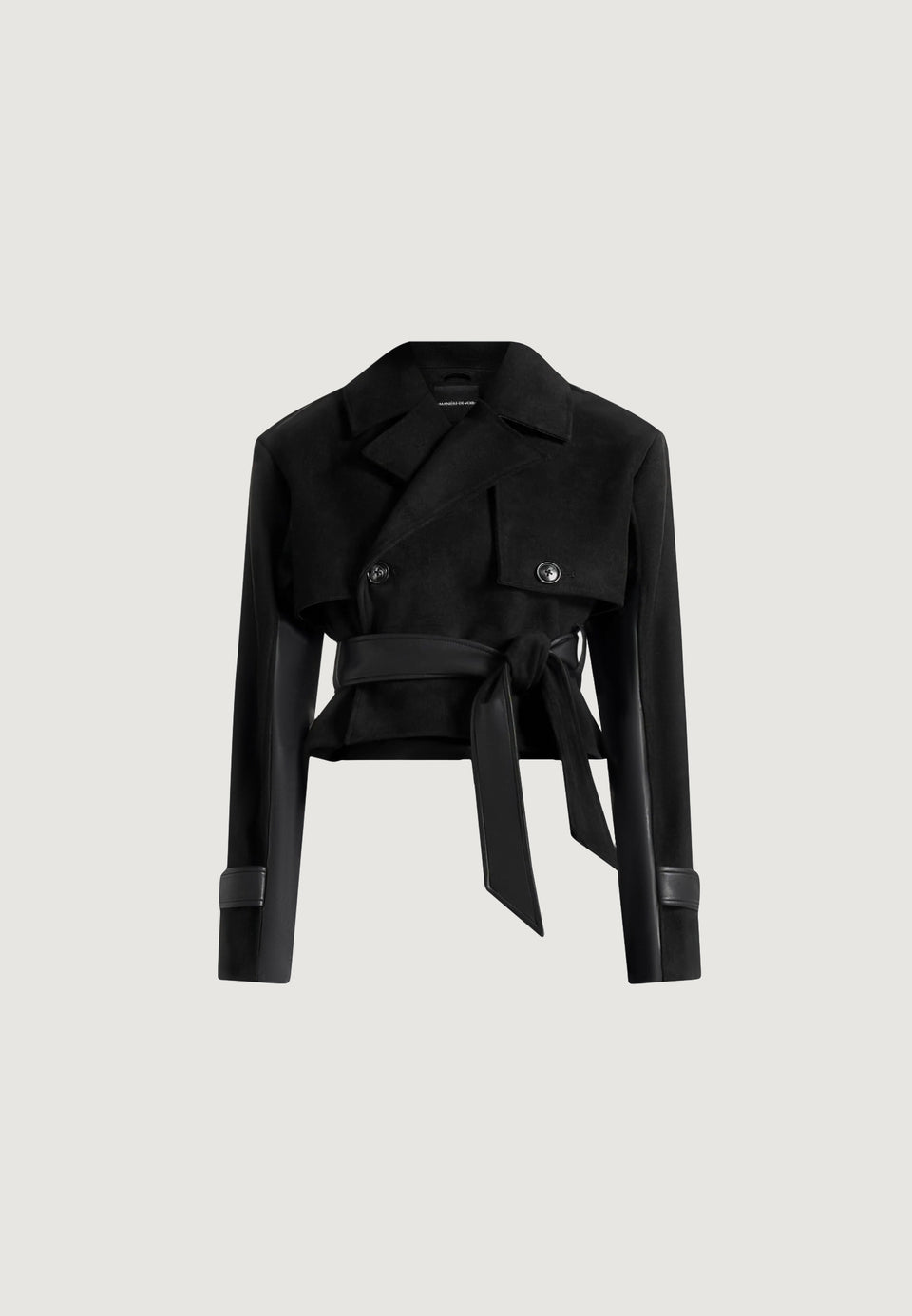 Lelia - Cropped Suede Trench Coat With Belt - Black