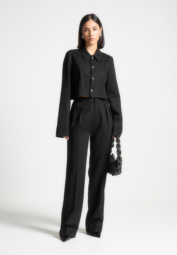 Julie - Linen Twin Pleat Trousers - Black