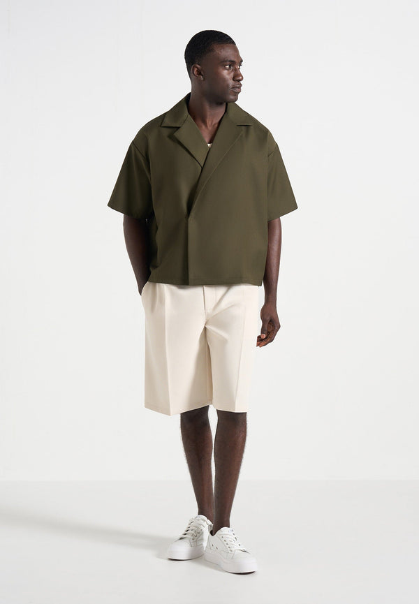 Abel - Boxy Twill Double Breasted Shirt - Olive