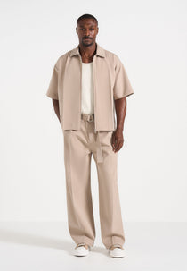 Aven - Boxy Shirt with Crease - Beige