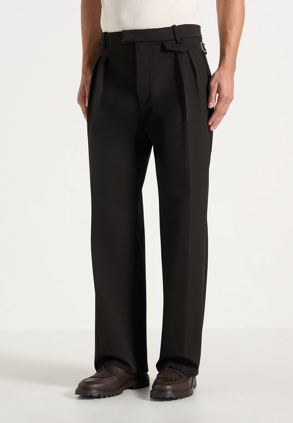 Pierre - Twin Pleat Tailored Pants - Dark Brown