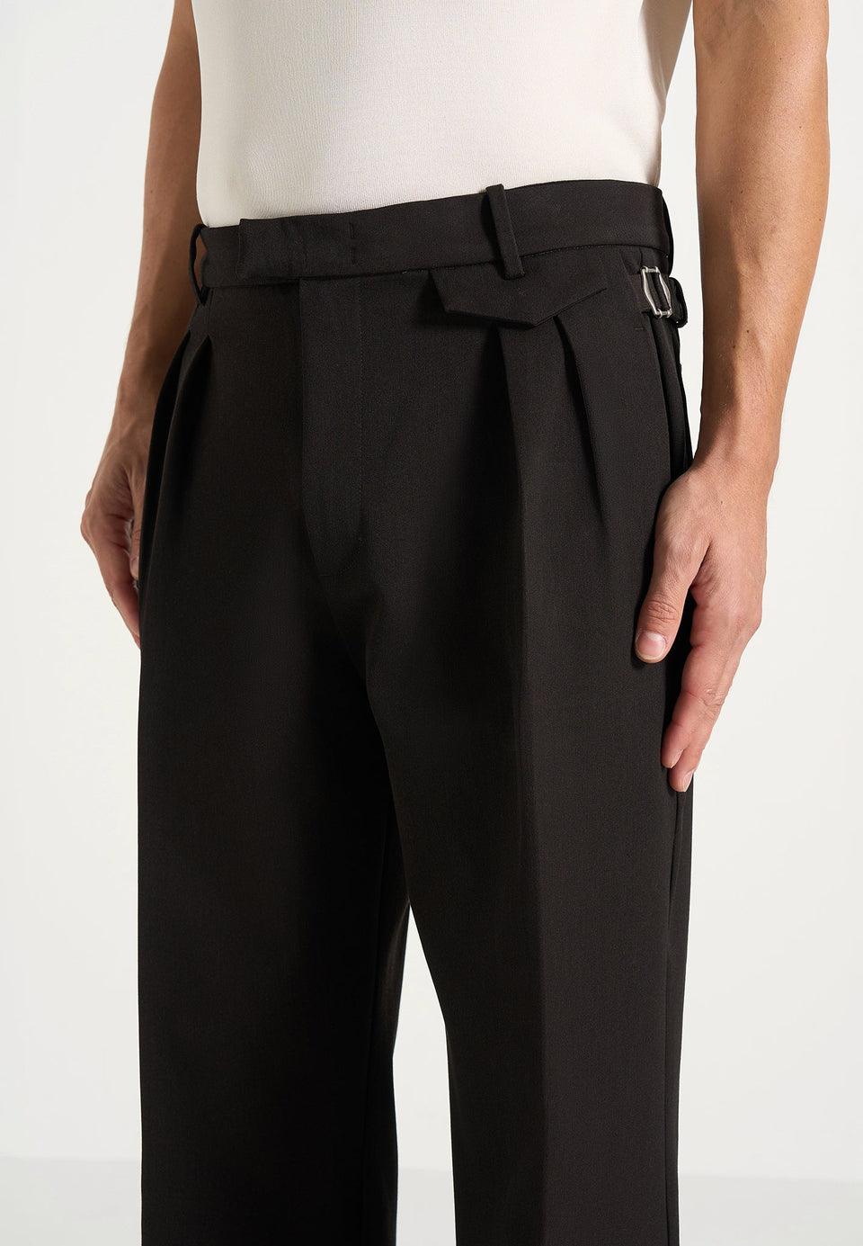 Pierre - Twin Pleat Tailored Pants - Dark Brown
