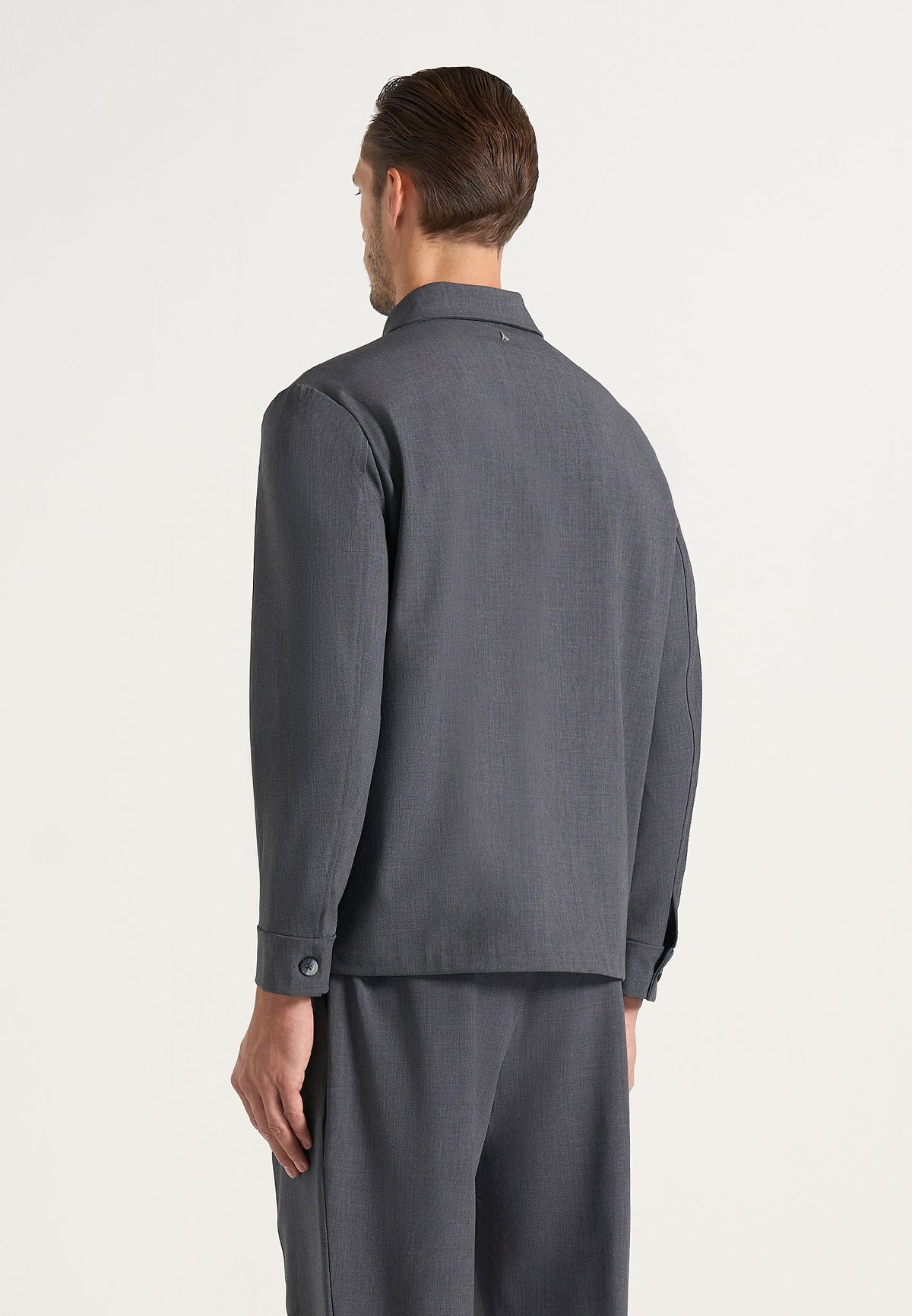 Leo - Hatched Tailored Wool-Blend Overshirt - Grey
