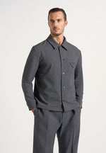 Leo - Hatched Tailored Wool-Blend Overshirt - Grey