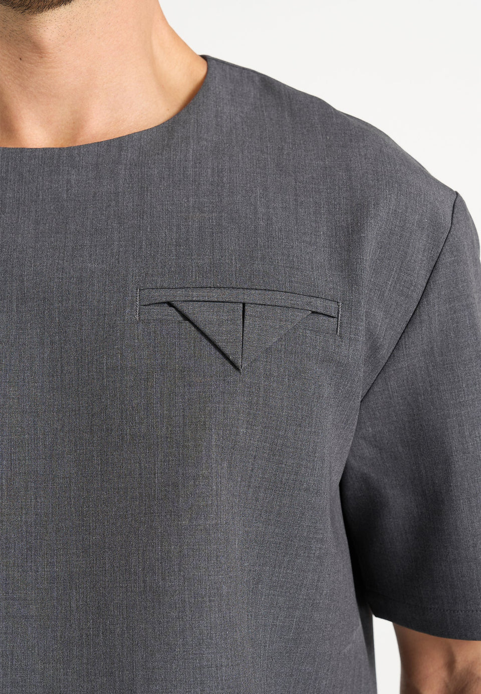 Leon - Boxy Cropped Hatched Wool-Blend T-Shirt - Grey