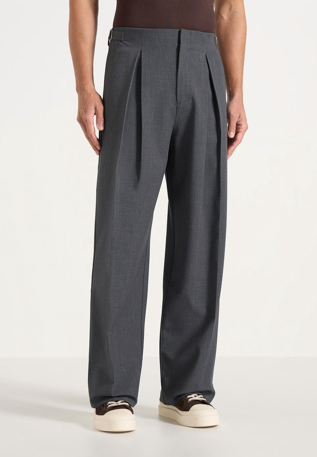 Lior - Box Pleat Wide Leg Wool-Blend Pants - Grey
