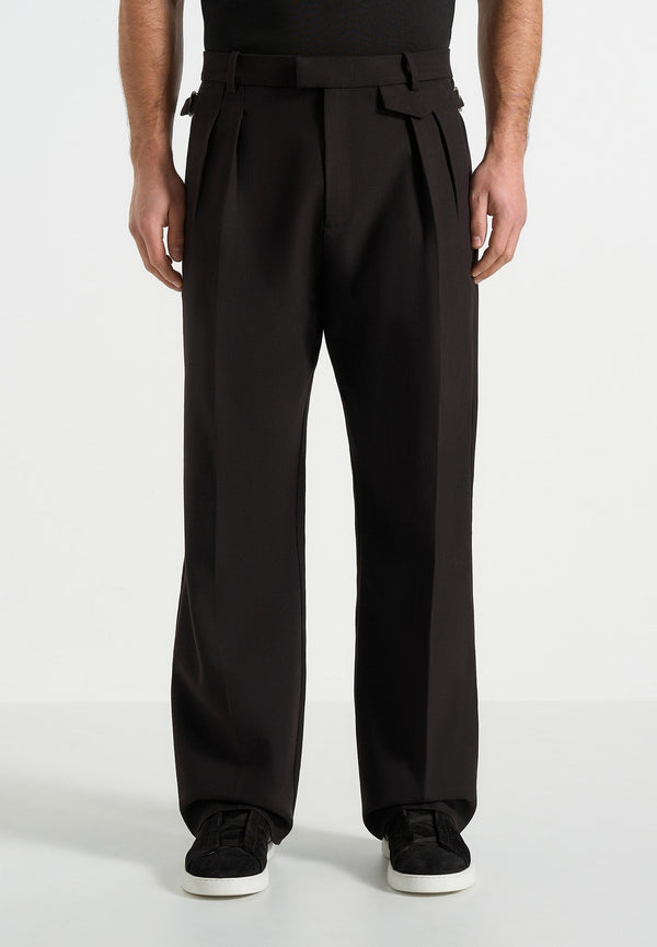 Pierre - Relaxed Fit Pleated Tailored Trousers - Black