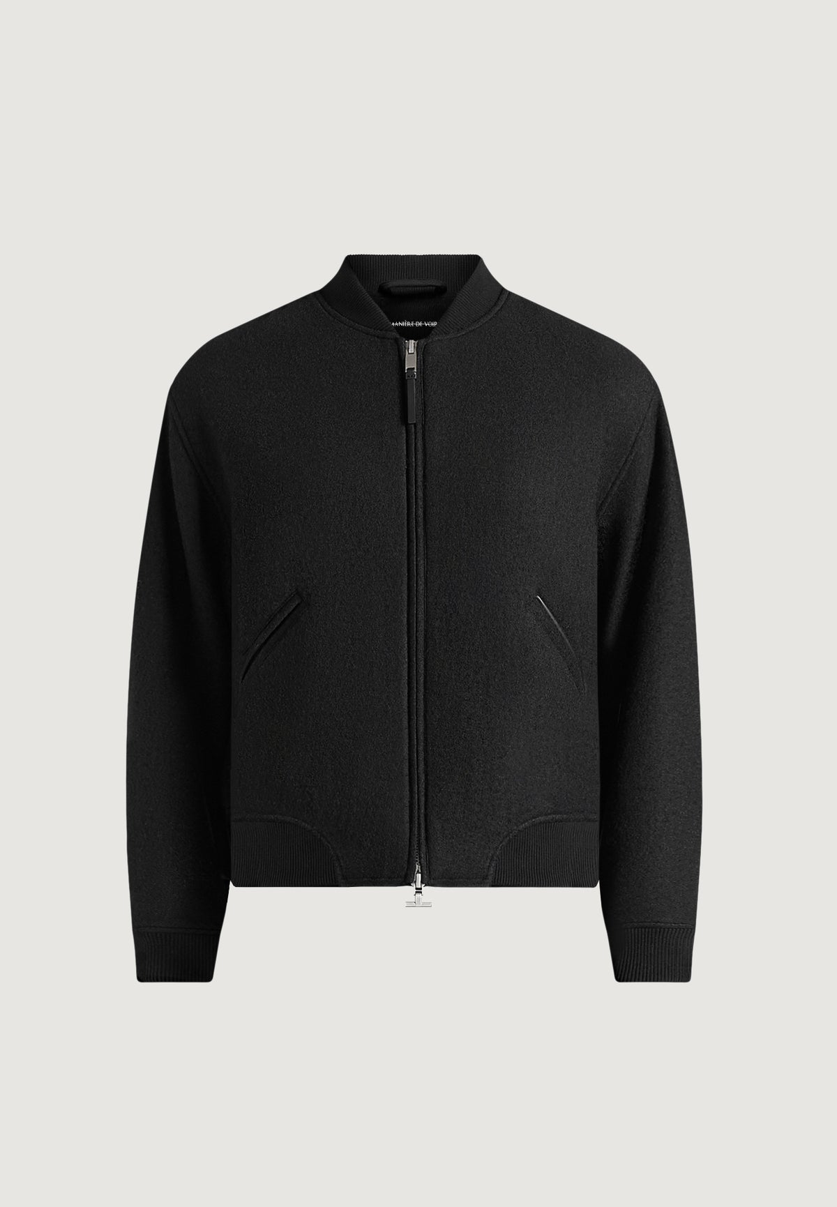 Leandro - Herringbone Brushed Wool Bomber Jacket - Black