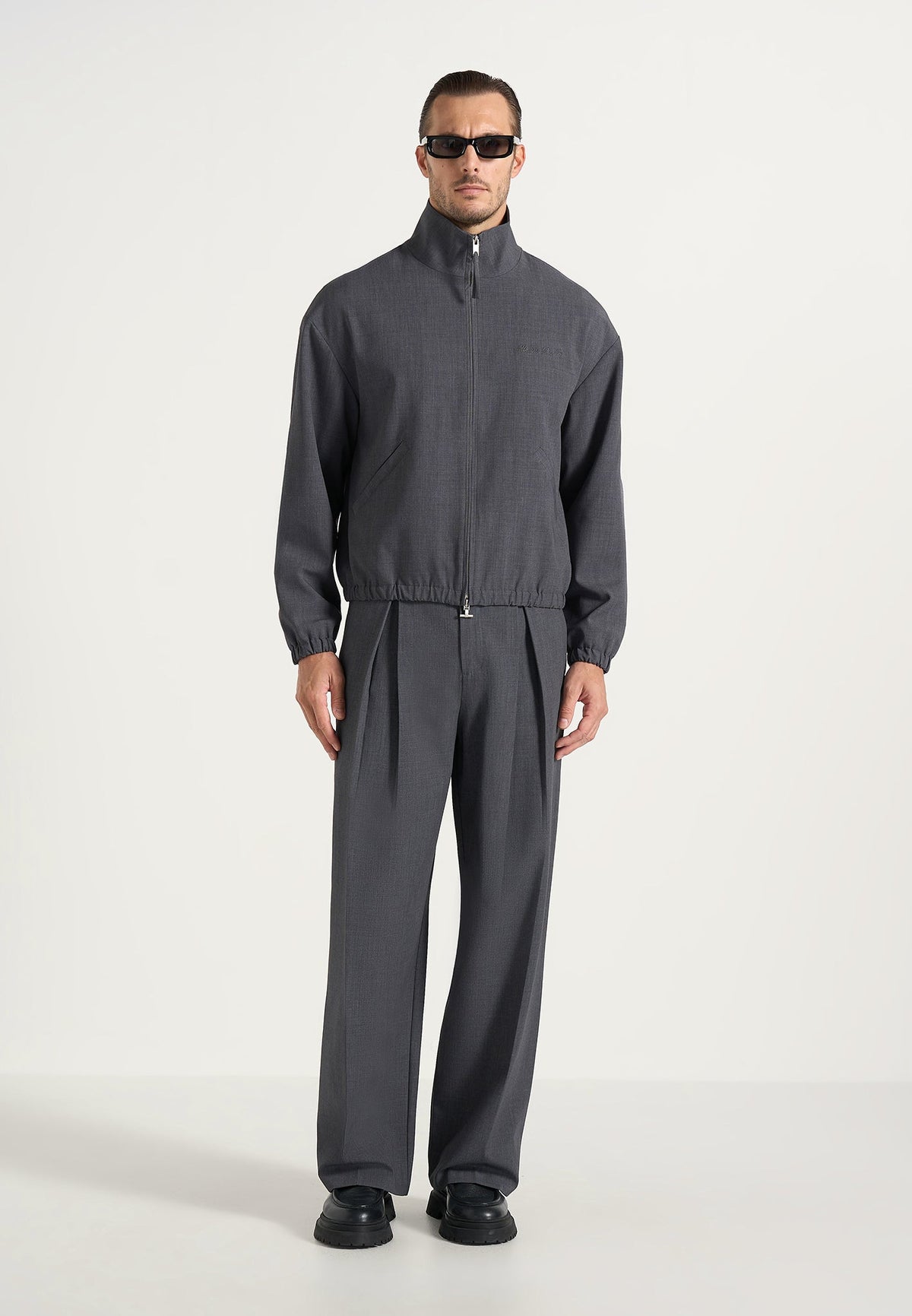 Ace - Boxy Cropped Wool-Blend Track Jacket - Grey