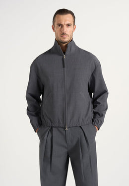 Ace - Boxy Cropped Wool-Blend Track Jacket - Grey