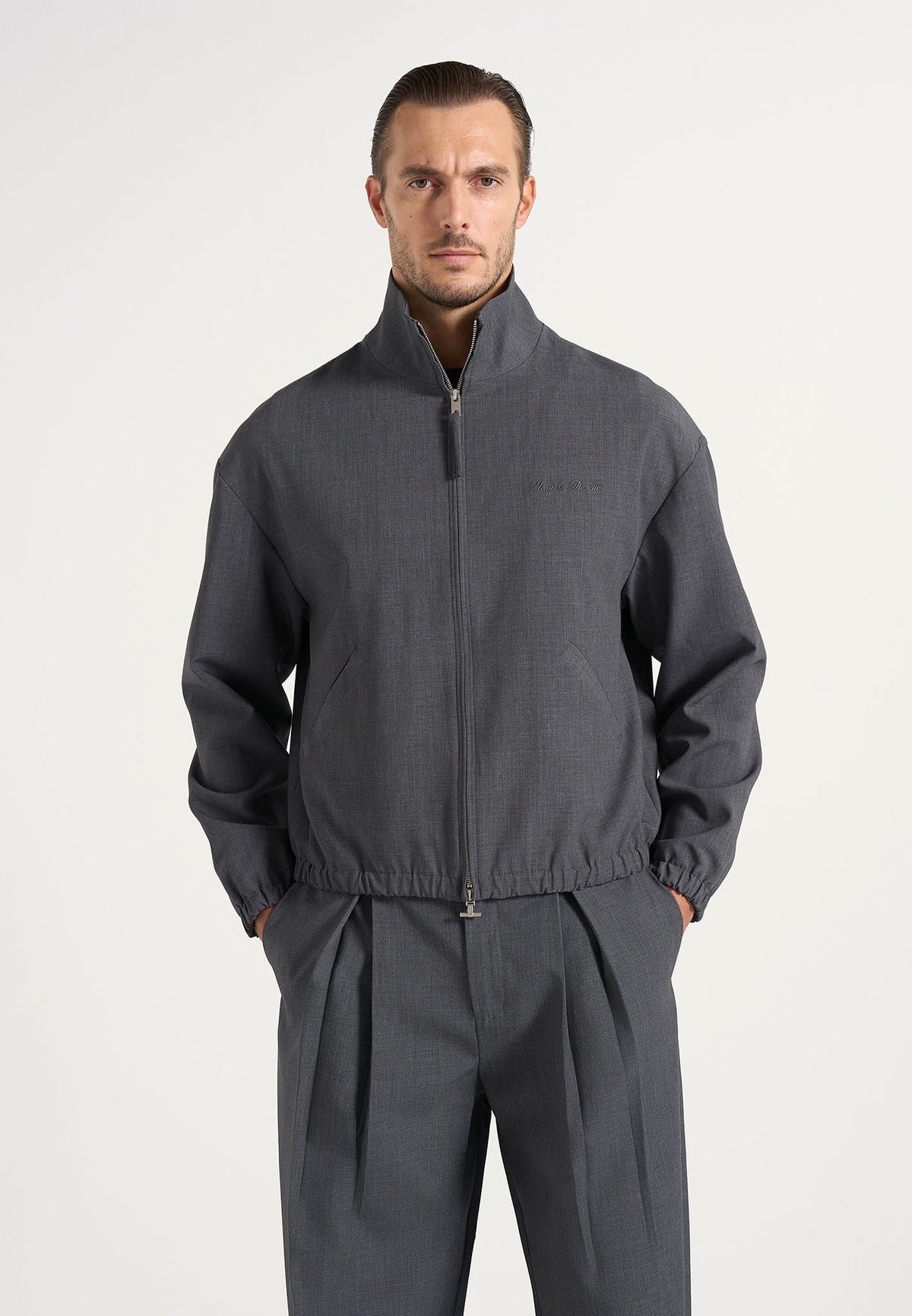 Ace - Boxy Cropped Wool-Blend Track Jacket - Grey