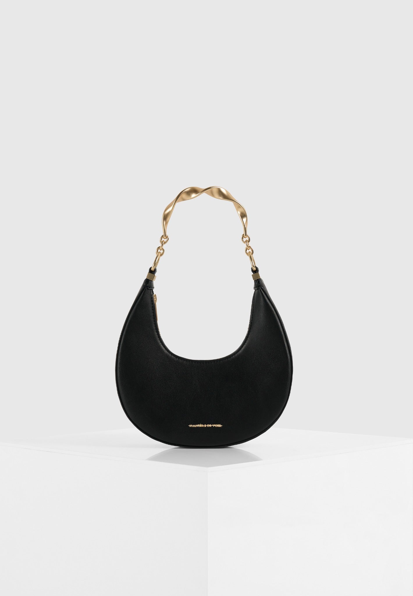 Sadie - Sculpted Leather Crescent Bag - Black 