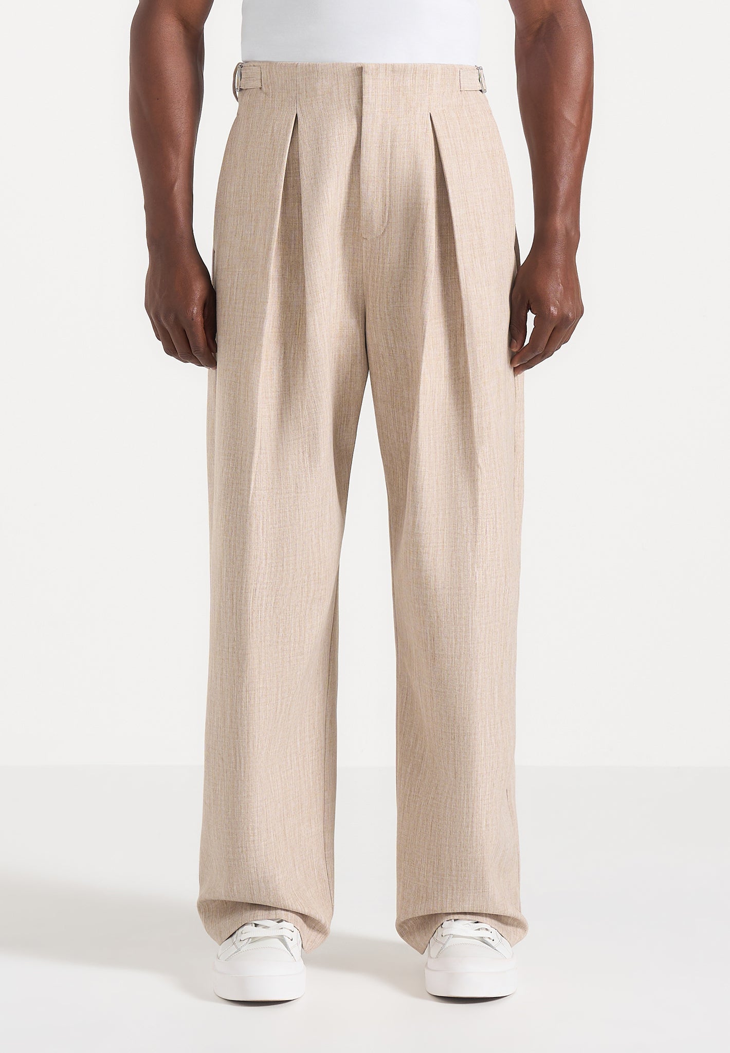 Lior - Box Pleat Wide Leg Pants - Beige 
