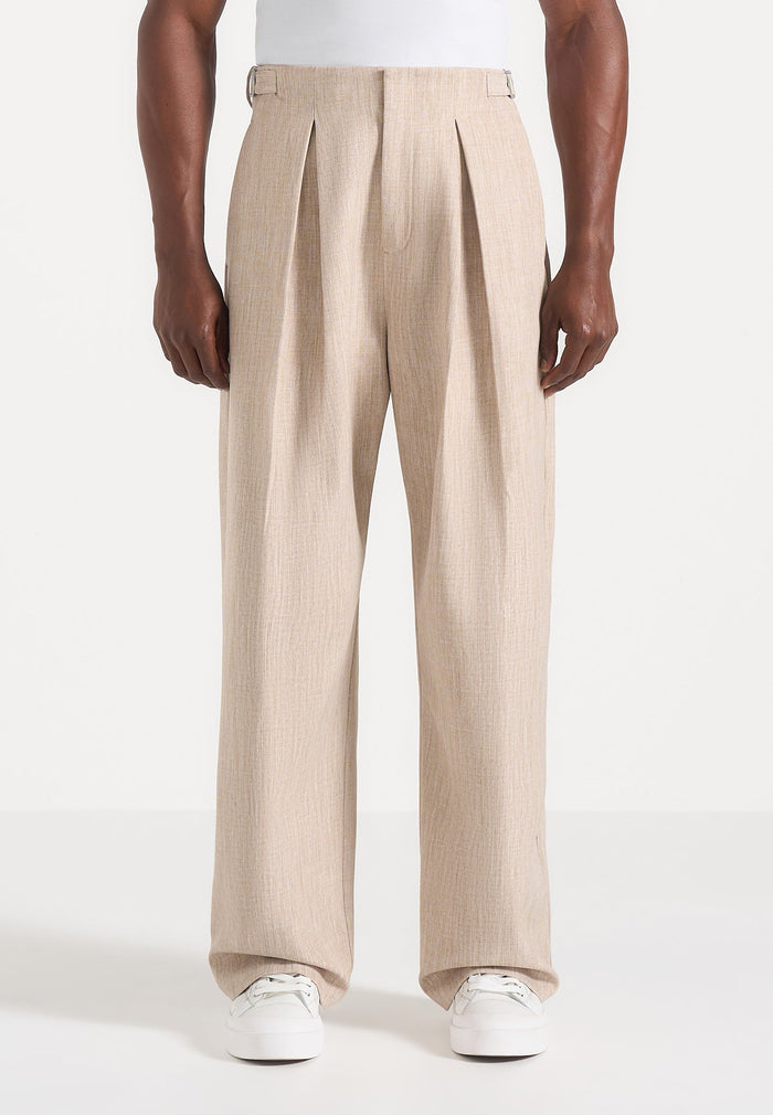 Lior - Box Pleat Wide Leg Pants - Beige