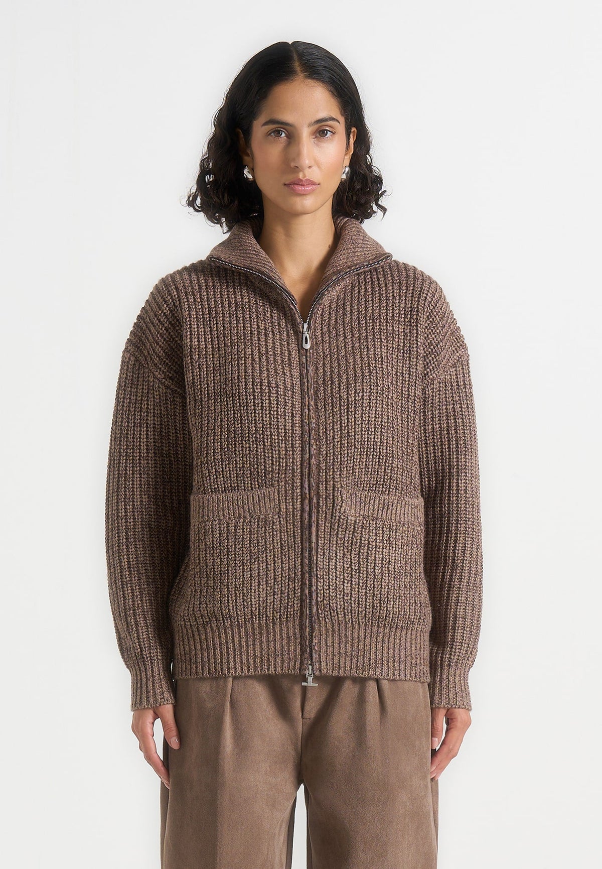Jamie - Unisex Speckled Zip Through Jacket - Taupe