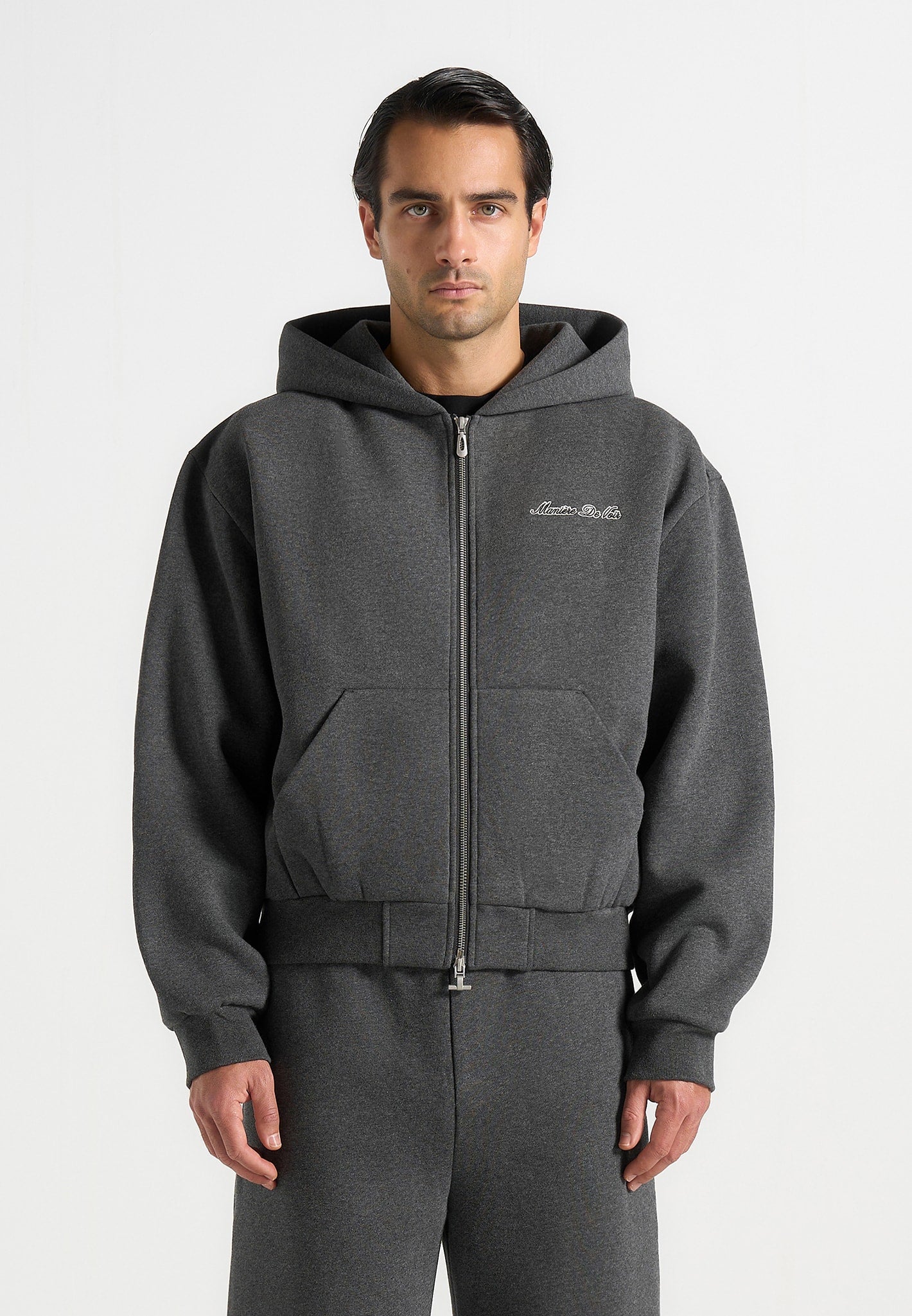 JS002 - Unisex Signature Relaxed Fit Zip Hoodie - Charcoal Grey