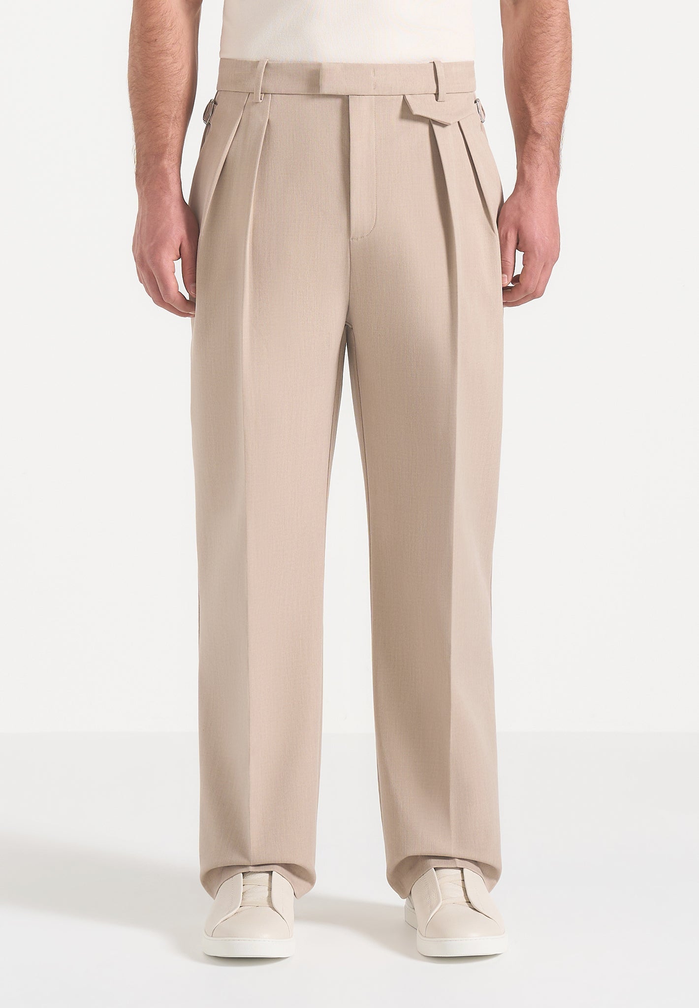 Pierre - Twin Pleat Tailored Pants - Beige 
