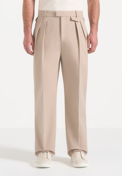 Pierre - Twin Pleat Tailored Pants - Beige