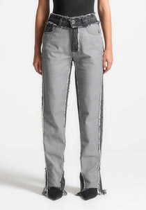 Distressed Mom Jeans - Washed Black