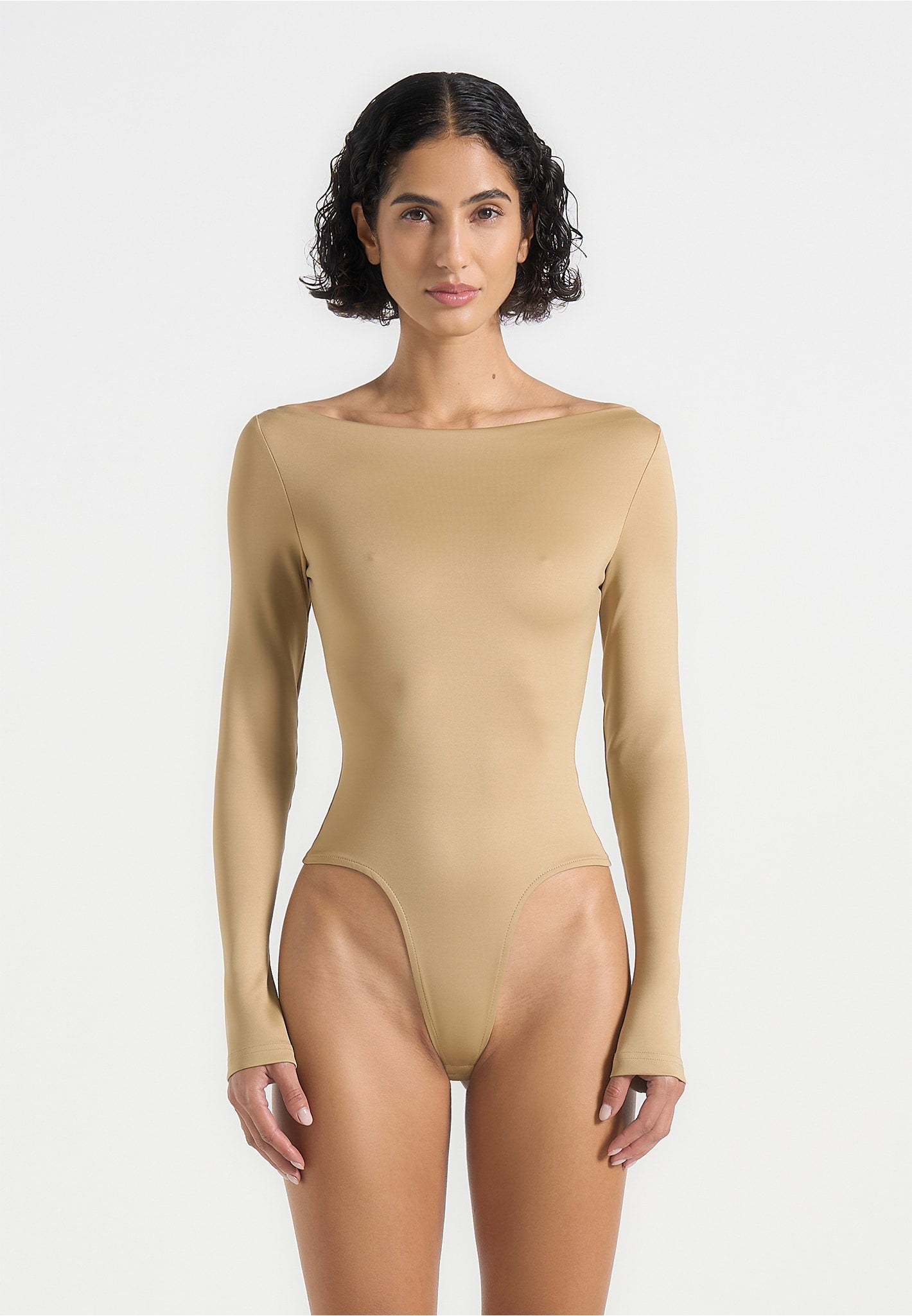Éva - Boat Neck Bodysuit - Beige 