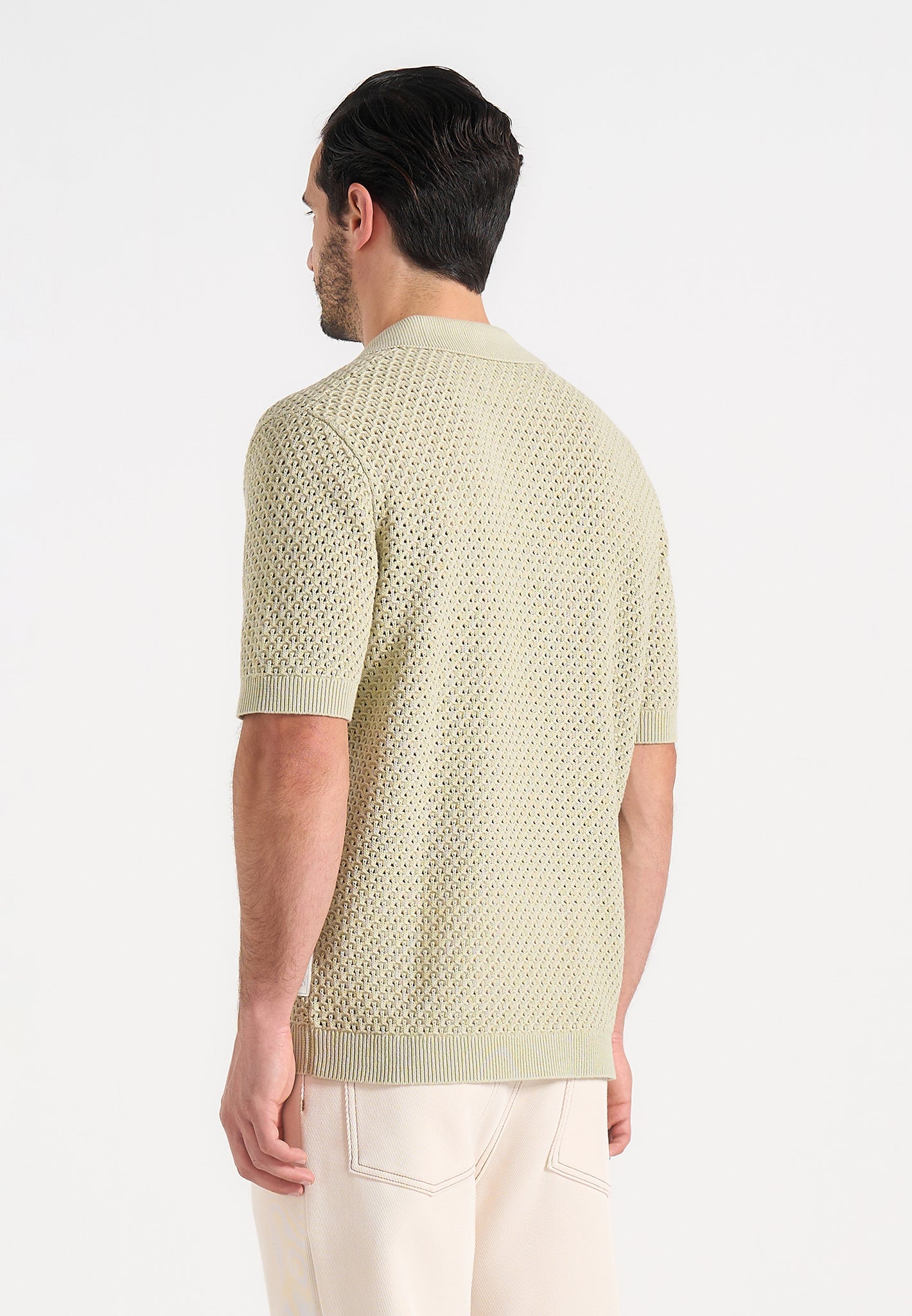 Conrad - Open Knit Polo Shirt - Sage