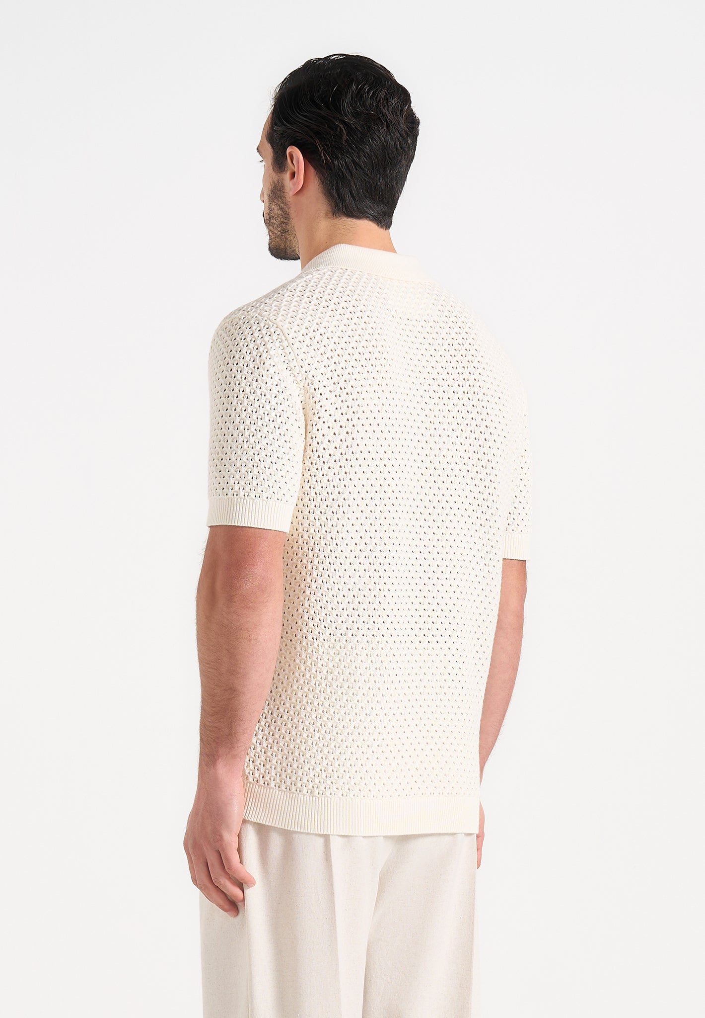 Conrad - Open Knit Polo Shirt - Cream