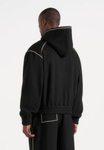 Ollie - Unisex Whipstitch Raglan Effect Zip Hoodie - Black