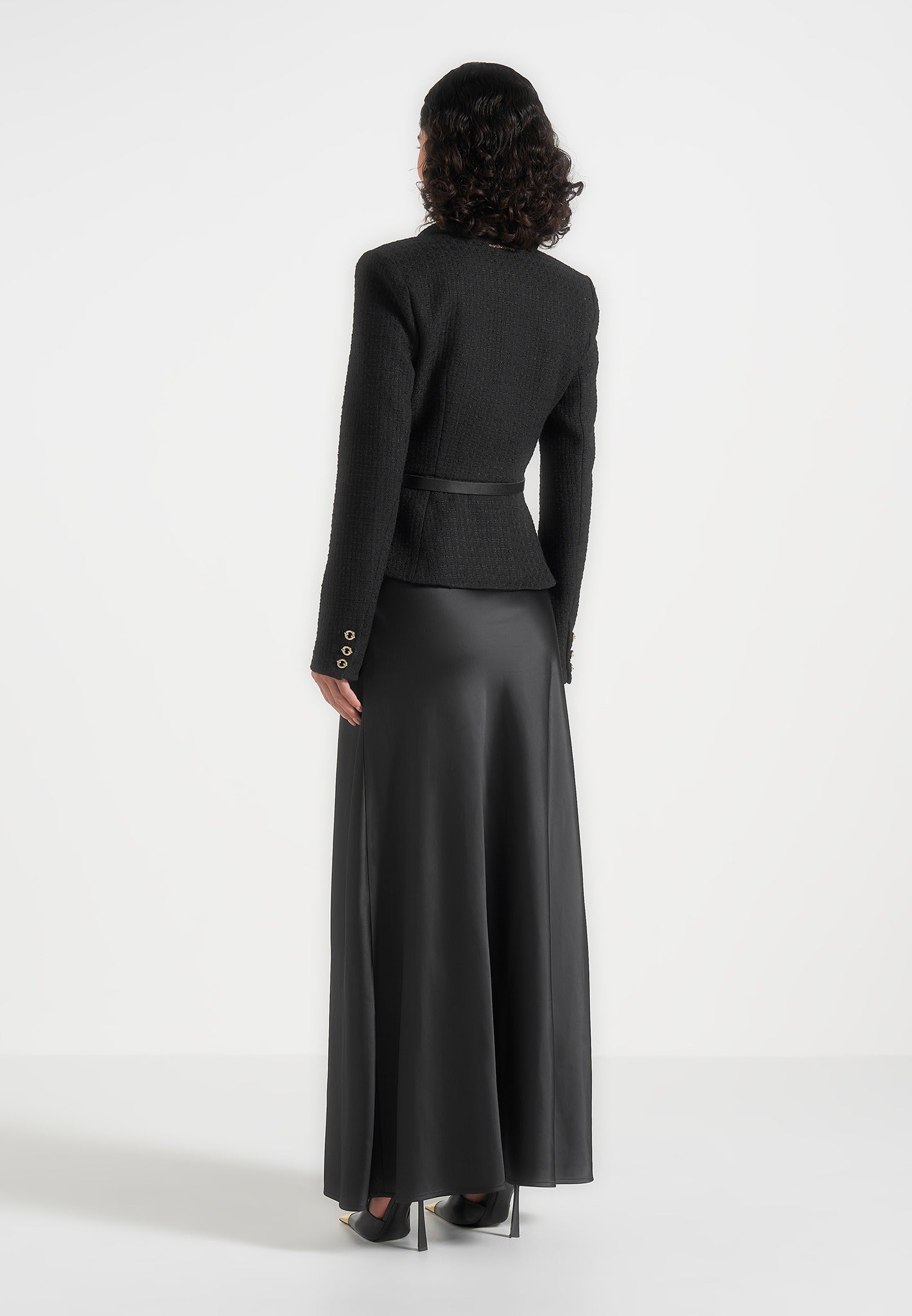 Grace - Boucle And Satin Belted Blazer Maxi Dress - Black