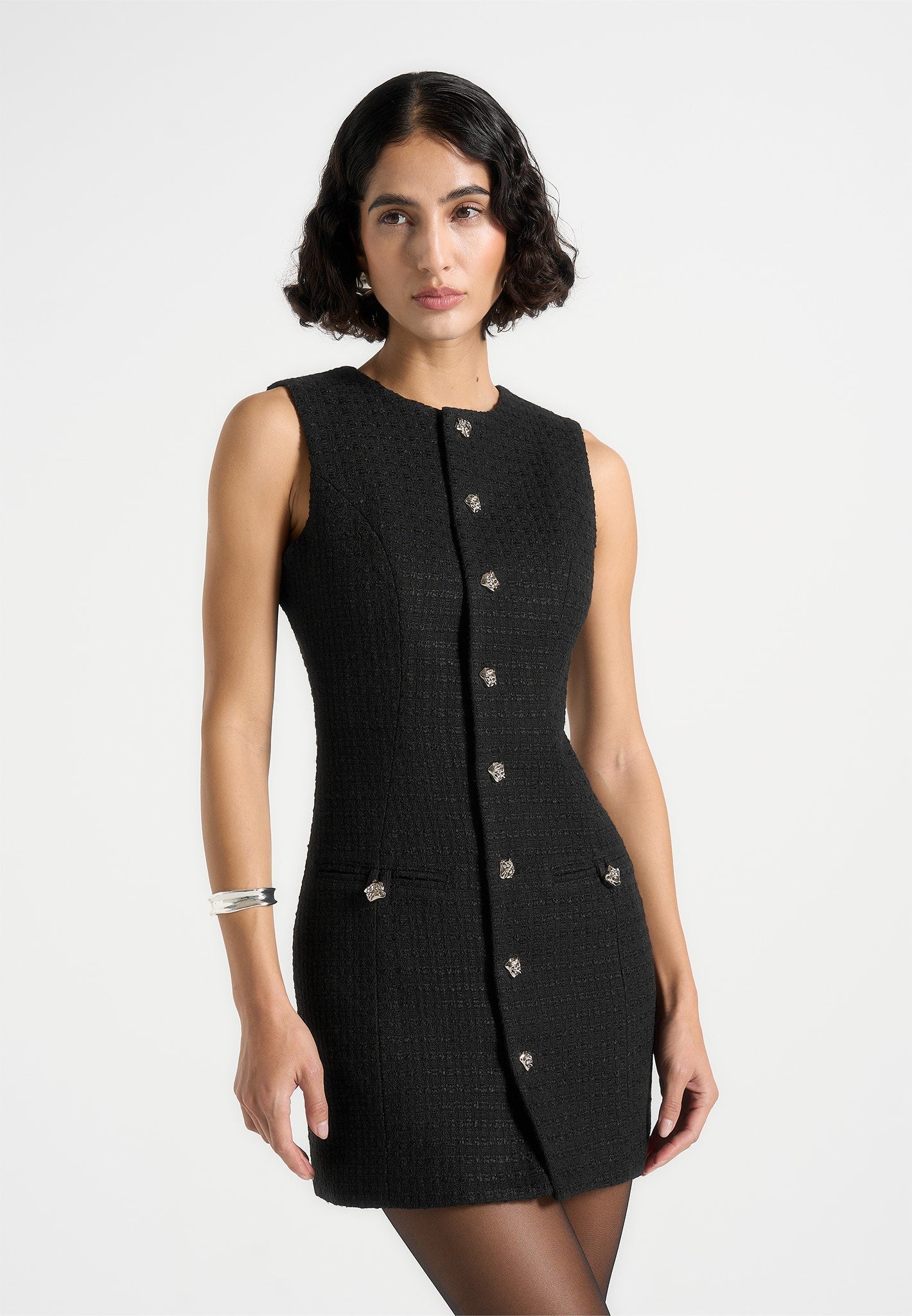Nadine - Tweed Mini Dress - Black 