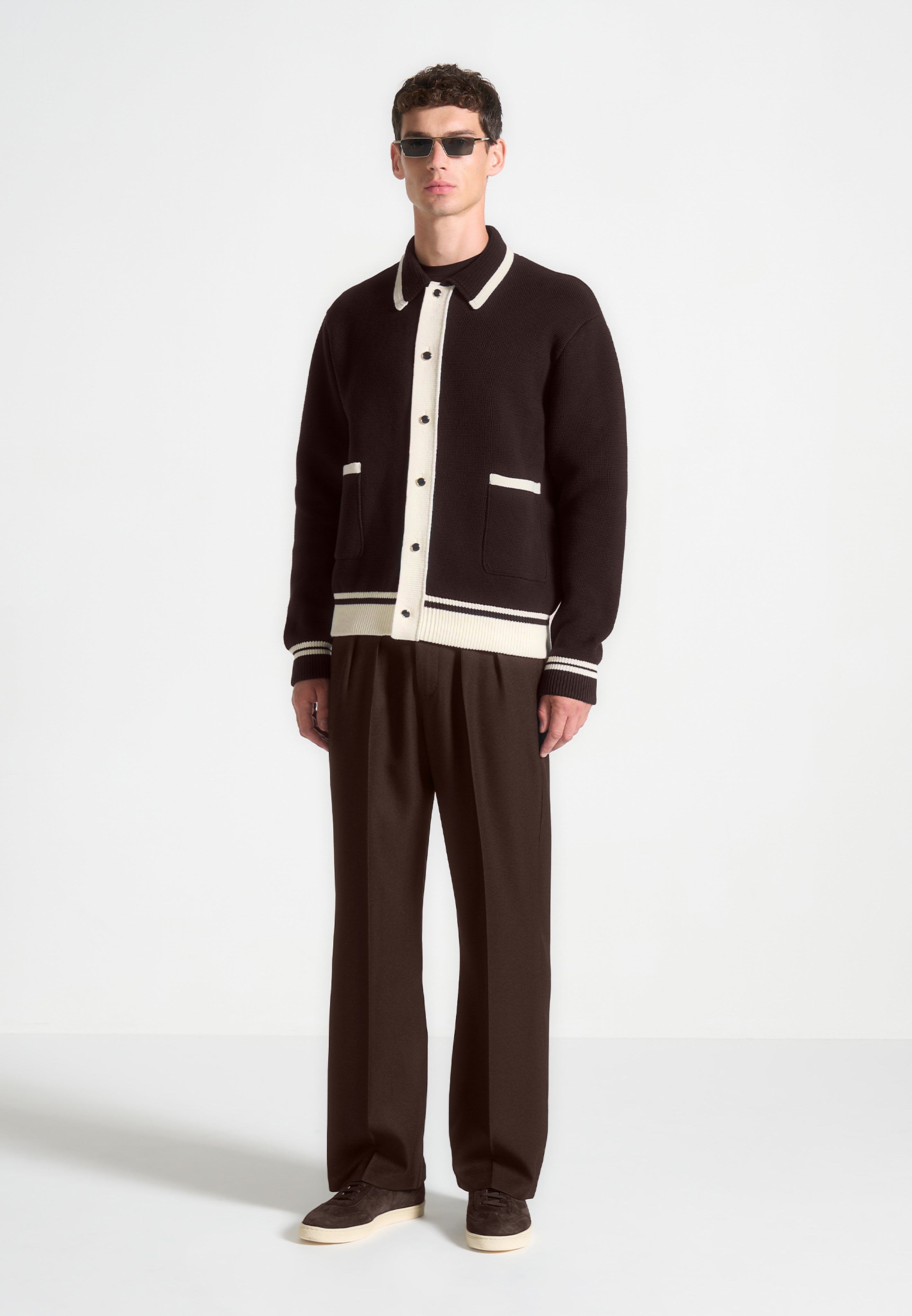 Julien - Classic Combed Cotton Knit Cardigan - Brown 