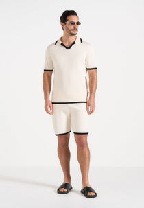 Regis - Contrast Detail Knit Shorts - Cream